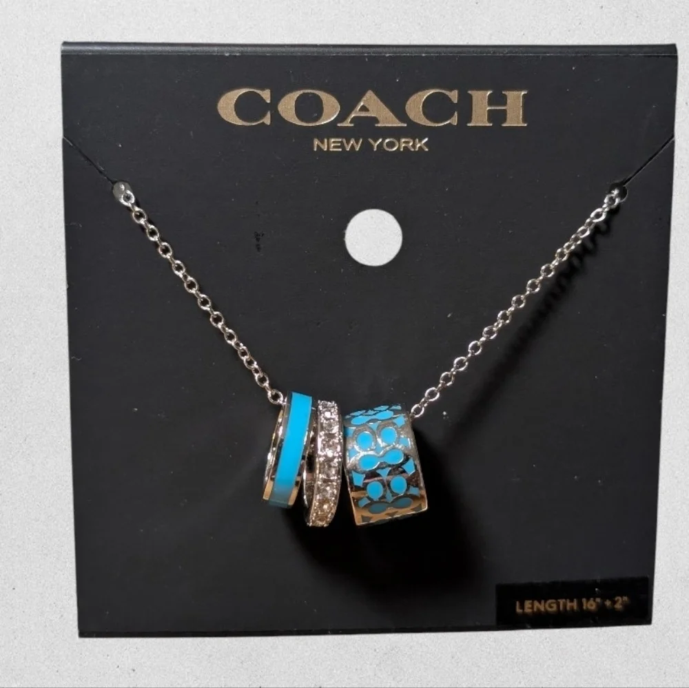 NWT NEW COACH Signature blue Enamel Necklace